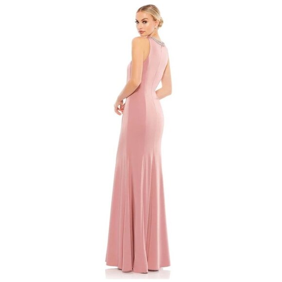 Mac Duggal Embellished Neck Trumpet Gown Rose Pink 12 #9845 - Picture 4 of 9